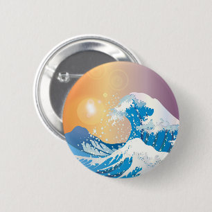 Badge Rond 5 Cm Japonais Wave Art Sunset Ocean