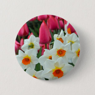 Badge Rond 5 Cm Jardin coloré de tulipes et de jonquilles