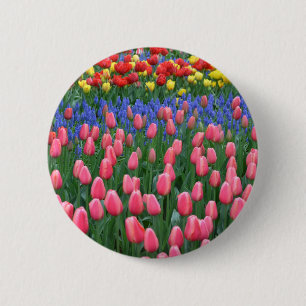 Badge Rond 5 Cm Jardin de tulipe coloré à ressort