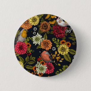 Badge Rond 5 Cm Jardin d'oiseaux et de fleurs 2