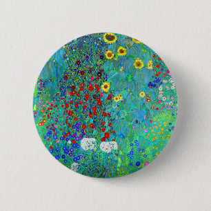 Badge Rond 5 Cm Jardin Gustav Klimt avec tournesols