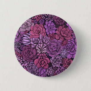 Badge Rond 5 Cm Jardin succulent en rose et violet