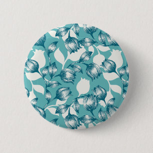 Badge Rond 5 Cm Jardin vintage bleu fleuri motif