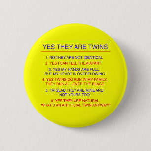 Badge Rond 5 Cm Jaune fraternel de questions de jumeaux