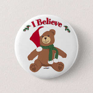 Badge Rond 5 Cm Je Crois ! Ours en peluche Noël