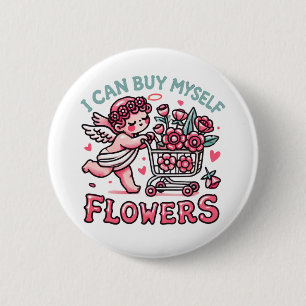 Badge Rond 5 Cm je peux m'acheter des fleurs panier fleuri angel c