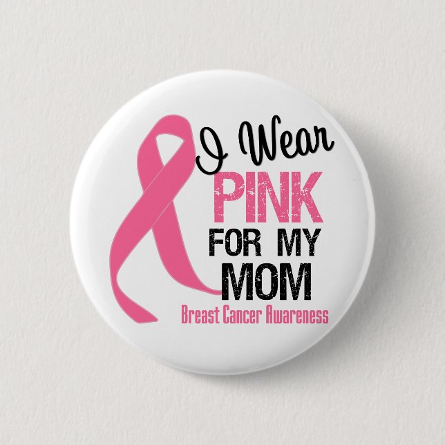 Badge Rond 5 Cm Je Porte Le Rose Pour Ma Mère (Devant)