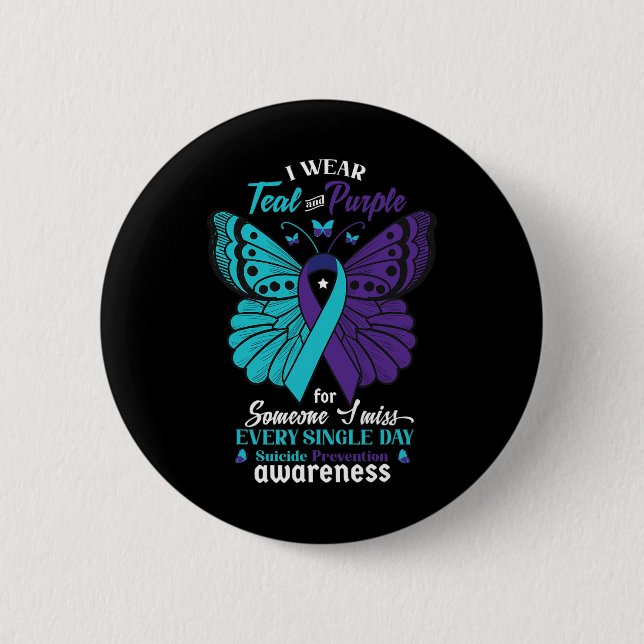 Badge Rond 5 Cm Je Porte Suicide Turquoise Et Violet Sensibilisati (Devant)