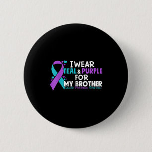 Badge Rond 5 Cm Je Porte Turquoise &amp; Purple Pour Mon Frère Sui