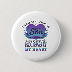 Badge Rond 5 Cm Je Porte Turquoise &amp; Violet Pour Mon Fils Suic