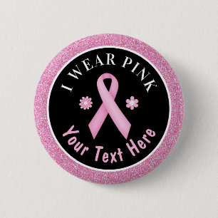 Badge Rond 5 Cm Je Porte un Bouton Pailleté Rose pour la Journée d