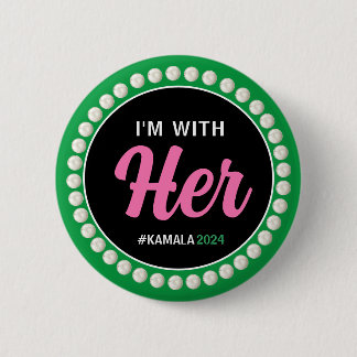Badge Rond 5 Cm JE SUIS AVEC SON Bouton Campagne 2024 (Vert rose)