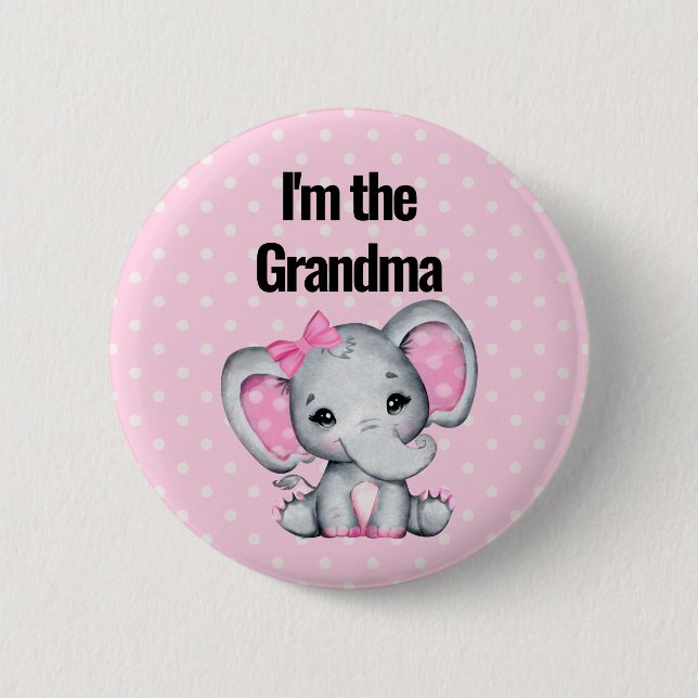 Badge Rond 5 Cm Je suis l'Eléphant Bébé Rose mou de grand-mère (Devant)