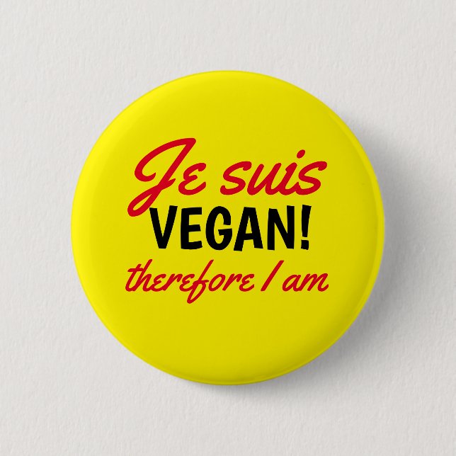 Badge Rond 5 Cm Je Suis Vegan Texte Jaune (Devant)