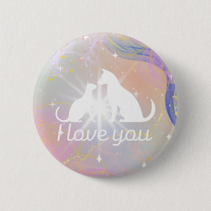 Badge Rond 5 Cm Je t'aime aquarelle bouton chat