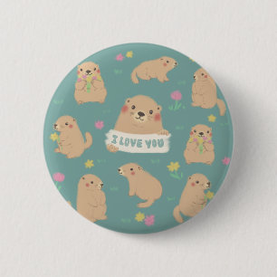 Badge Rond 5 Cm Je T'Aime, Illustration Marmotte