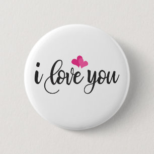 Badge Rond 5 Cm Je t'aime Valentine Calligraphie   Bouton d'épingl