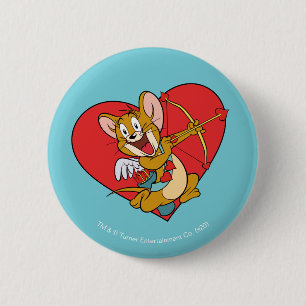 Badge Rond 5 Cm Jerry Mouse habillée en Saint Valentin