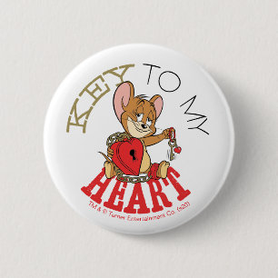 Badge Rond 5 Cm Jerry Mouse "Key To My Heart" Valentine