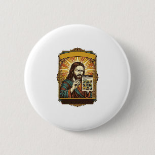 Badge Rond 5 Cm Jésus Escalier Flou Test Captcha Sécurité Tech Hum
