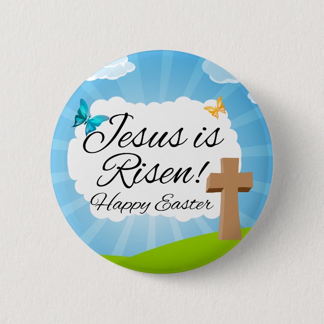 Badge Rond 5 Cm Jésus est levé, Pâques chrétienne (Devant)