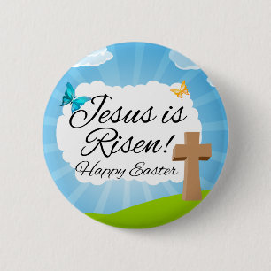 Badge Rond 5 Cm Jésus est levé, Pâques chrétienne