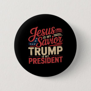 Badge Rond 5 Cm Jésus est mon sauveur Trump est mon président Bibl