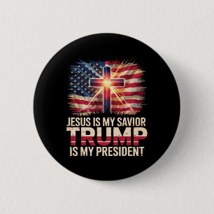 Badge Rond 5 Cm Jésus est mon sauveur Trump est mon président chré
