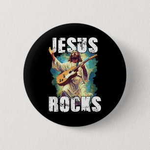 Badge Rond 5 Cm Jésus joue avec une guitare - Drôle de chrétien jo