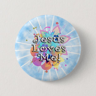 Badge Rond 5 Cm Jésus m'aime, aquarelle en pastel