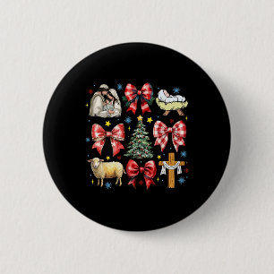 Badge Rond 5 Cm Jésus Naissance Coquette Noël Bow Nativité Scène