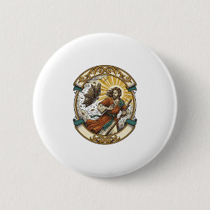 Badge Rond 5 Cm Jésus Parapluie Cassé Retourné Par Le Vent Orageux