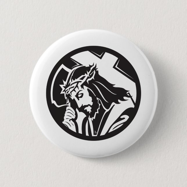 Badge Rond 5 Cm Jésus portant la croix (Devant)