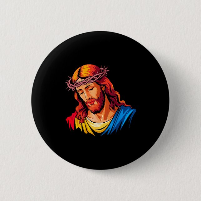 Badge Rond 5 Cm Jesus Rtrait Art Christian Religious  (Devant)