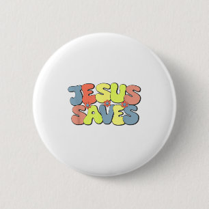 Badge Rond 5 Cm Jésus Sauve - Style Fleur Enfant Hipe