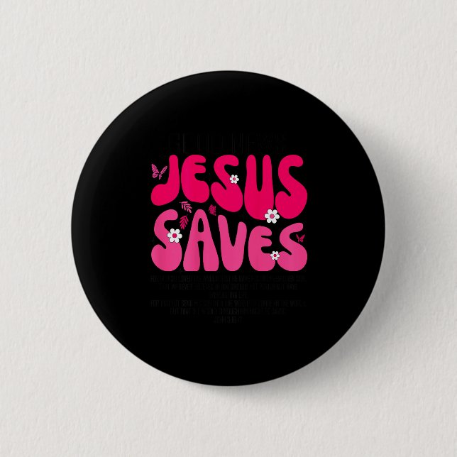 Badge Rond 5 Cm Jésus Sauve Verset Biblique Foi Chrétienne Religie (Devant)