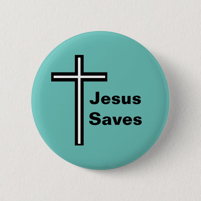 Badge Rond 5 Cm Jésus Saves Cross Christian Button (Devant)