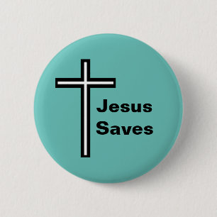 Badge Rond 5 Cm Jésus Saves Cross Christian Button