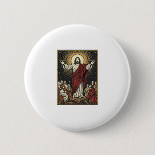 Badge Rond 5 Cm Jésus vintage gloire radieuse gravure chrétienne D