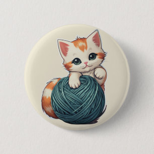 Badge Rond 5 Cm Jeu de fils - chaton