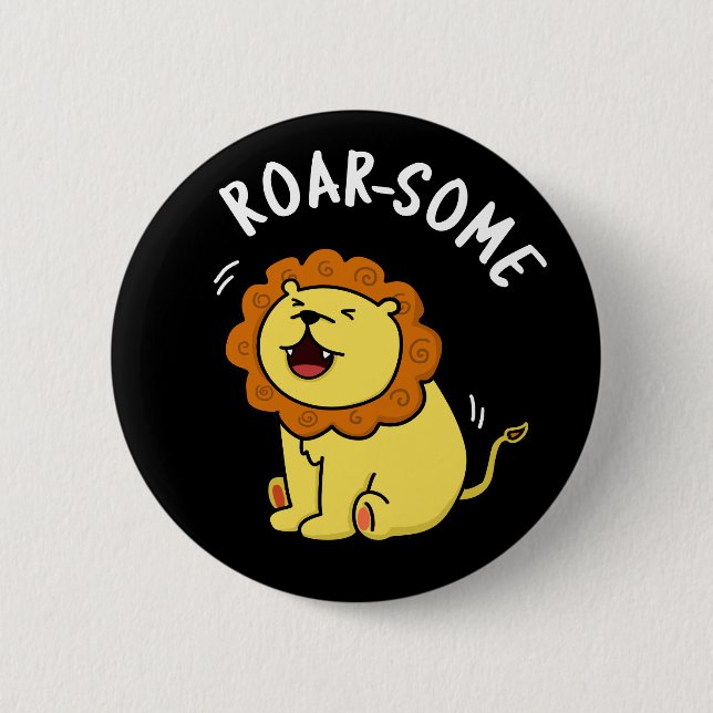 Badge Rond 5 Cm Jeu de Lion grinçant rôti rond gris foncé (Devant)