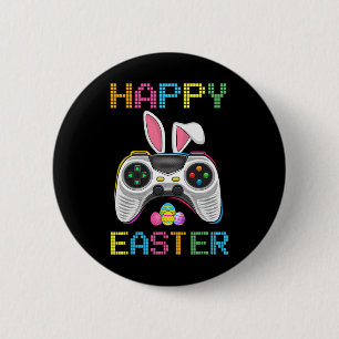 Badge Rond 5 Cm Jeu Vidéo Pâques Bunny Gaming Contrôleur Gamer Bo