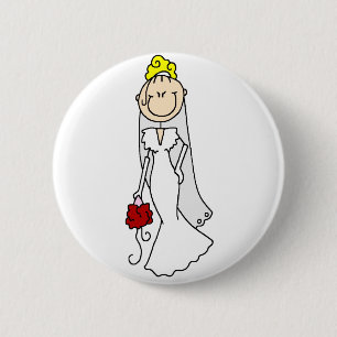 Badge Rond 5 Cm Jeune mariée blonde avec le bouton de roses