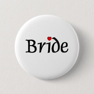 Badge Rond 5 Cm Jeune mariée (coeurs rouges)