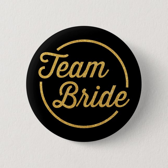 Badge Rond 5 Cm {Jeune mariée d'équipe} or scintillant (Devant)