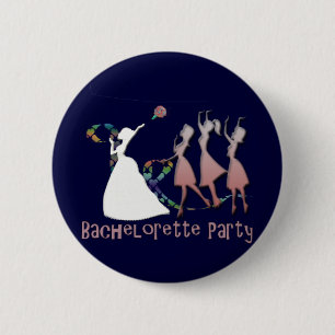 BADGE ROND 5 CM JEUNE MARIÉE JETANT LE BOUQUET