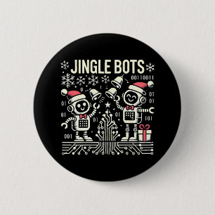 Badge Rond 5 Cm Jingle Bots Festive Robots de vacances avec chapea