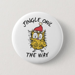 Badge Rond 5 Cm Jingle Owl en chemin Funny Père Noël Owl