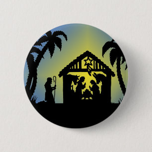 Badge Rond 5 Cm Joie de silhouette de nativité au monde