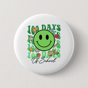 Badge Rond 5 Cm Joli 100 jours d'école professeur vert visage sour
